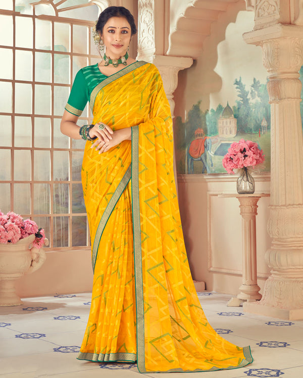 Vishal Prints Dark Yellow Designer Patterned Brasso Saree With Zari Border