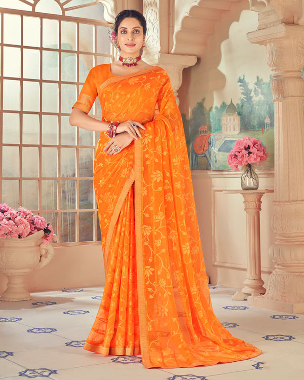Vishal Prints Orange Designer Patterned Brasso Saree With Zari Border