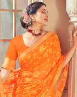Vishal Prints Orange Designer Patterned Brasso Saree With Zari Border