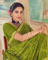Vishal Prints Dark Olive Green Designer Patterned Brasso Saree With Zari Border