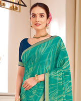 Vishal Prints Persian Green Designer Patterned Brasso Saree With Zari Border