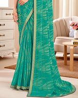 Vishal Prints Persian Green Designer Patterned Brasso Saree With Zari Border