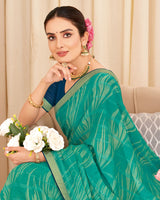 Vishal Prints Persian Green Designer Patterned Brasso Saree With Zari Border