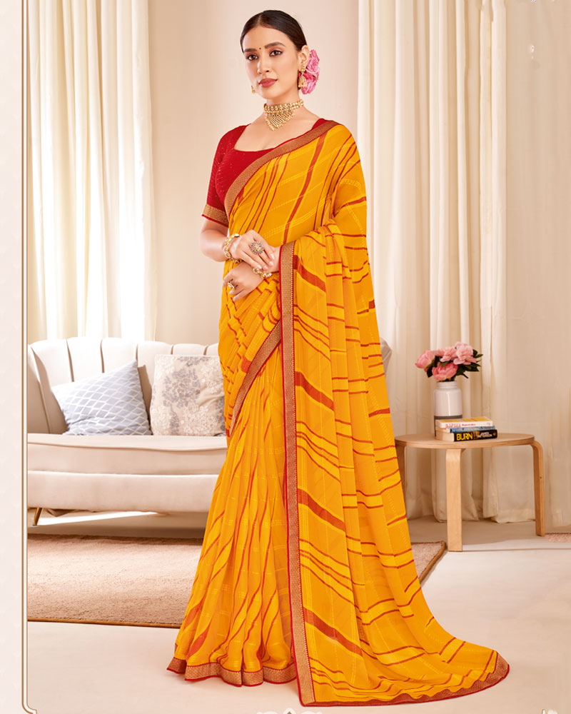 Vishal Prints Dark Orange Designer Patterned Brasso Saree With Zari Border