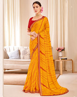 Vishal Prints Dark Orange Designer Patterned Brasso Saree With Zari Border