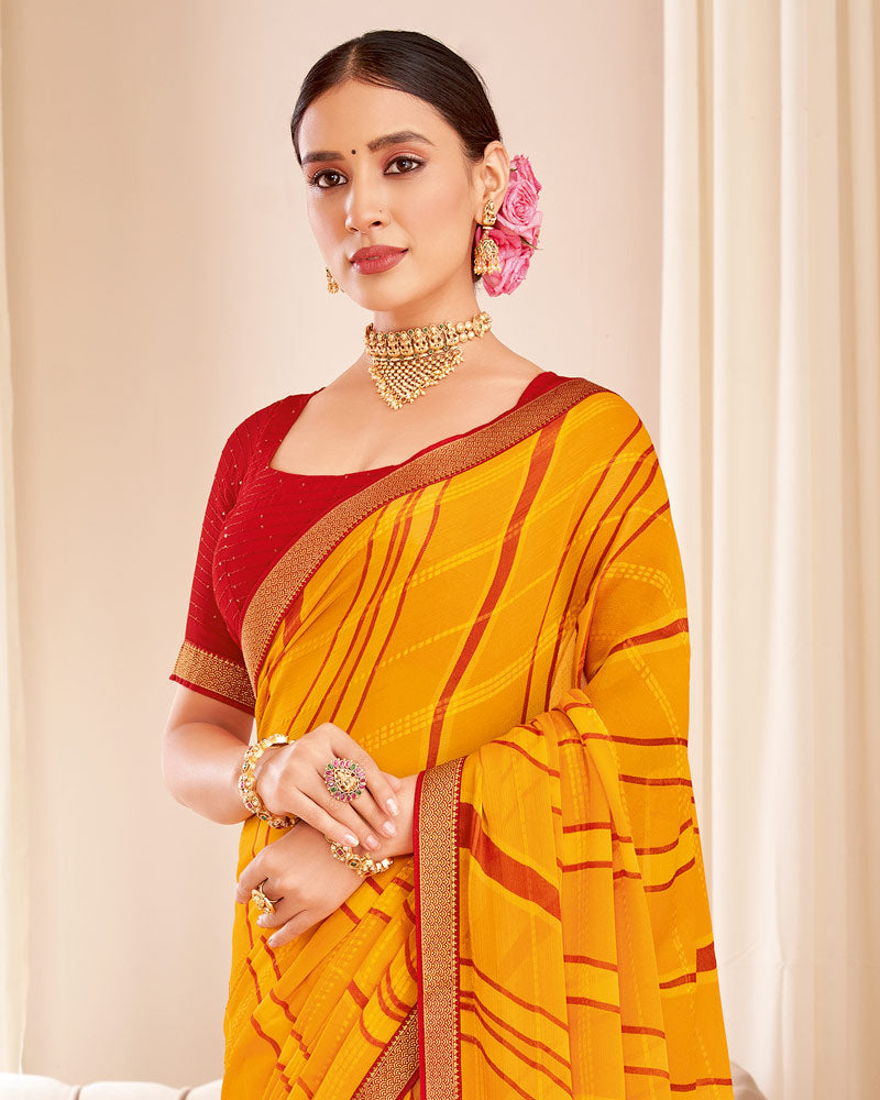 Vishal Prints Dark Orange Designer Patterned Brasso Saree With Zari Border
