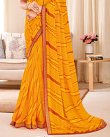Vishal Prints Dark Orange Designer Patterned Brasso Saree With Zari Border