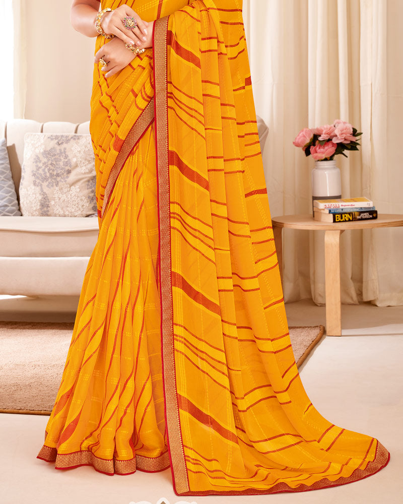 Vishal Prints Dark Orange Designer Patterned Brasso Saree With Zari Border