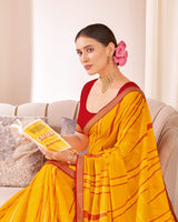 Vishal Prints Dark Orange Designer Patterned Brasso Saree With Zari Border