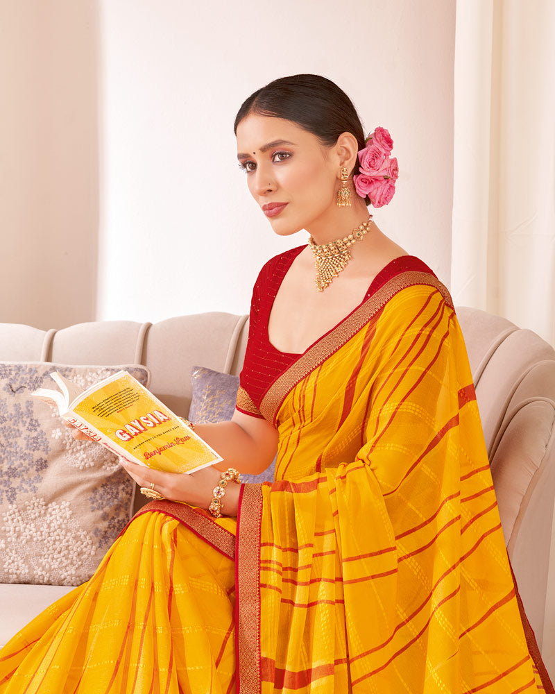 Vishal Prints Dark Orange Designer Patterned Brasso Saree With Zari Border