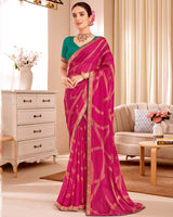 Vishal Prints Dark Hot Pink Designer Patterned Brasso Saree With Zari Border