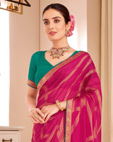 Vishal Prints Dark Hot Pink Designer Patterned Brasso Saree With Zari Border