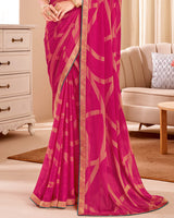Vishal Prints Dark Hot Pink Designer Patterned Brasso Saree With Zari Border