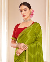 Vishal Prints Olive Green Designer Patterned Brasso Saree With Zari Border