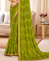 Vishal Prints Olive Green Designer Patterned Brasso Saree With Zari Border