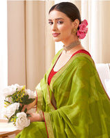 Vishal Prints Olive Green Designer Patterned Brasso Saree With Zari Border