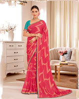 Vishal Prints Deep Carmine Pink Designer Patterned Brasso Saree With Zari Border