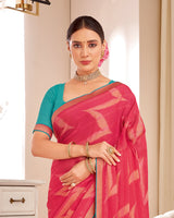 Vishal Prints Deep Carmine Pink Designer Patterned Brasso Saree With Zari Border
