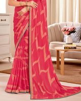 Vishal Prints Deep Carmine Pink Designer Patterned Brasso Saree With Zari Border