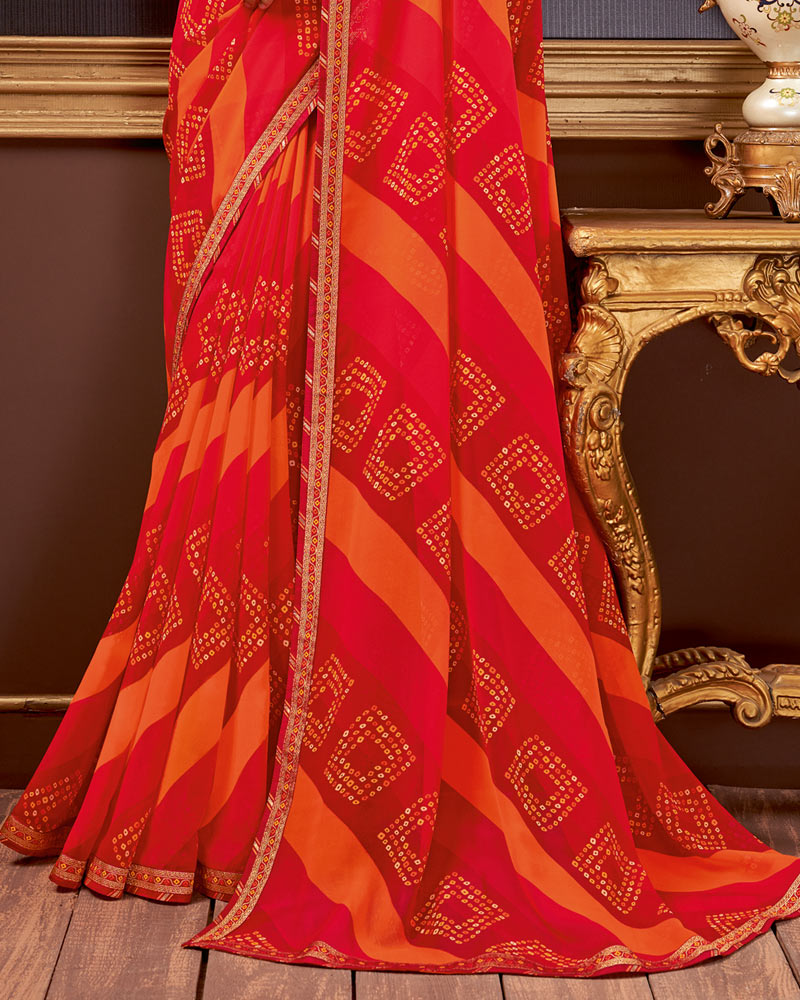 Vishal Prints Cherry Red Printed Georgette Saree With Fancy Border