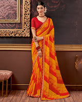 Vishal Prints Dark Yellow Printed Georgette Saree With Fancy Border