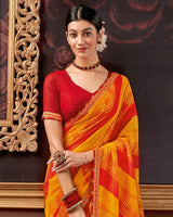 Vishal Prints Dark Yellow Printed Georgette Saree With Fancy Border