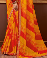 Vishal Prints Dark Yellow Printed Georgette Saree With Fancy Border