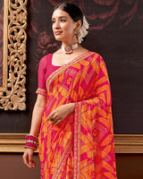 Vishal Prints Dark Pink Printed Georgette Saree With Fancy Border