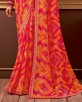 Vishal Prints Dark Pink Printed Georgette Saree With Fancy Border
