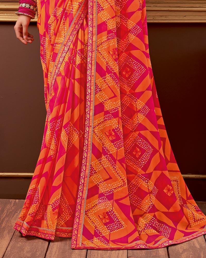 Vishal Prints Dark Pink Printed Georgette Saree With Fancy Border