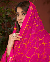 Vishal Prints Red Pink Printed Patterned Georgette Saree With Fancy Border