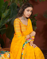 Vishal Prints Tangerine Orange Printed Patterned Georgette Saree With Fancy Border