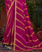 Vishal Prints Cardinal Pink Printed Patterned Georgette Saree With Fancy Border