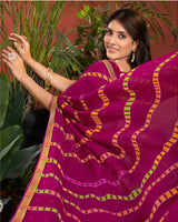 Vishal Prints Cardinal Pink Printed Patterned Georgette Saree With Fancy Border