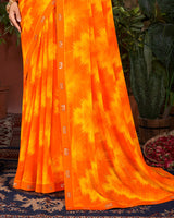 Vishal Prints Orange Printed Patterned Georgette Saree With Fancy Border