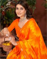 Vishal Prints Orange Printed Patterned Georgette Saree With Fancy Border