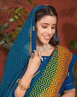 Vishal Prints Navy Blue Printed Patterned Georgette Saree With Fancy Border