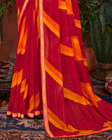 Vishal Prints Dark Red Printed Patterned Georgette Saree With Fancy Border