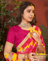 Vishal Prints Red Pink Printed Patterned Georgette Saree With Fancy Border