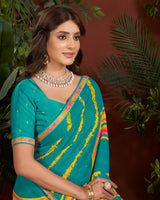 Vishal Prints Teal Green Printed Patterned Georgette Saree With Fancy Border