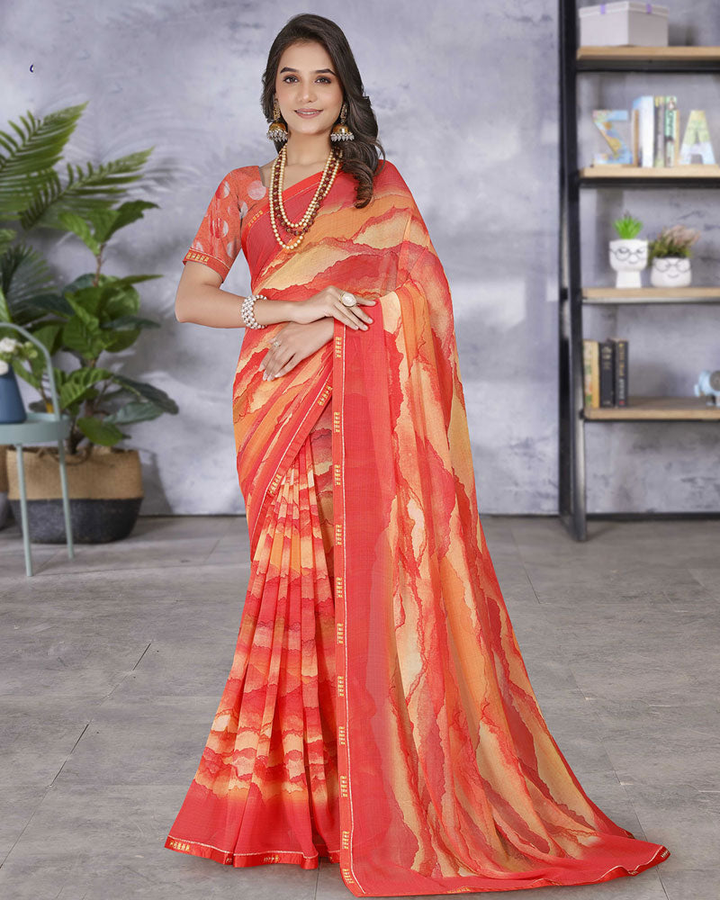 Vishal Prints Red Digital Print Georgette Saree With Fancy Border