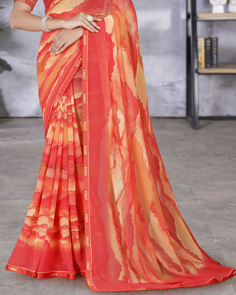 Vishal Prints Red Digital Print Georgette Saree With Fancy Border