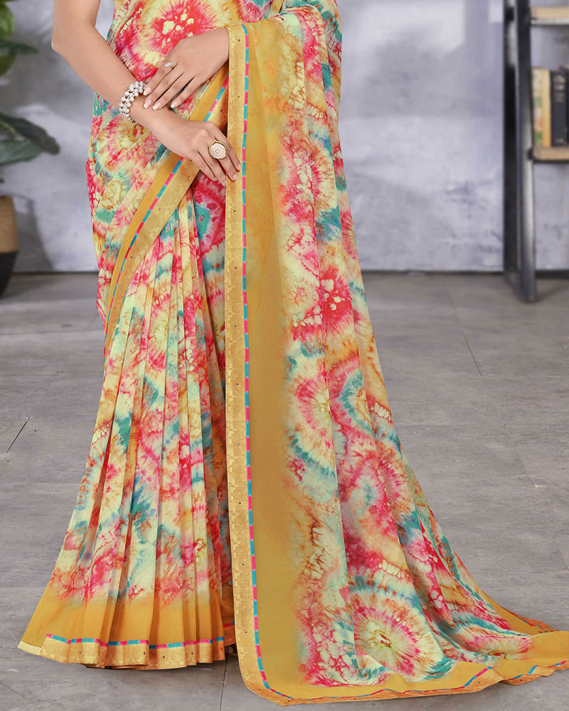 Vishal Prints Mustard Digital Print Georgette Saree With Fancy Border