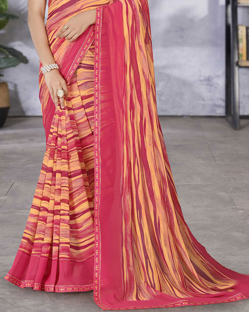 Vishal Prints Cherry Pink Digital Print Georgette Saree With Fancy Border
