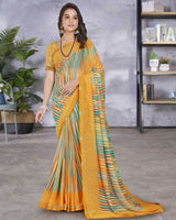 Vishal Prints Yellowish Orange Digital Print Georgette Saree With Fancy Border
