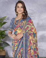 Vishal Prints Pastel Blue Digital Print Georgette Saree With Fancy Border