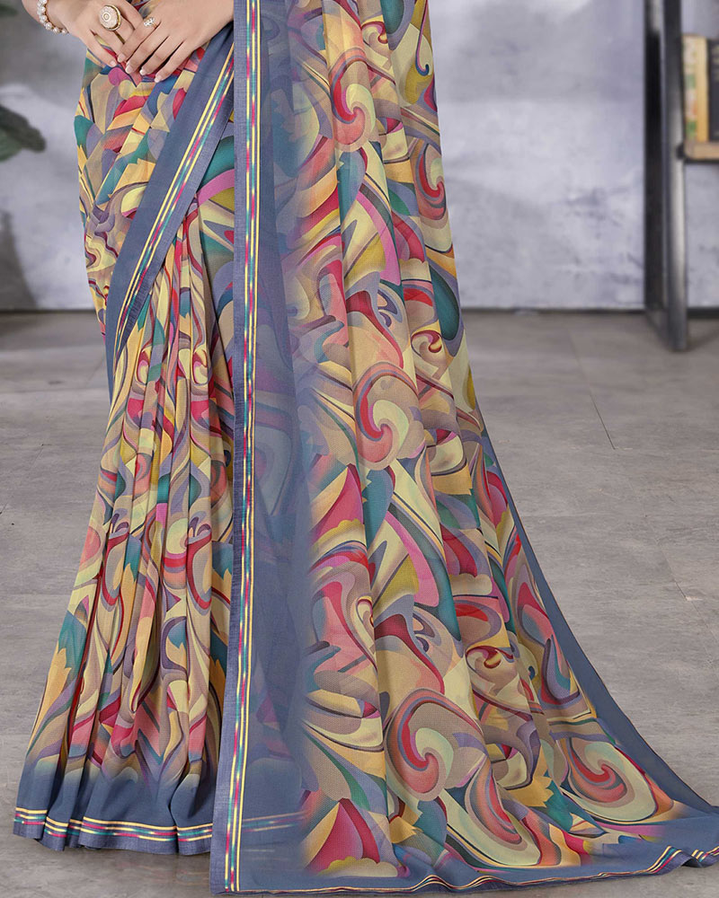 Vishal Prints Pastel Blue Digital Print Georgette Saree With Fancy Border