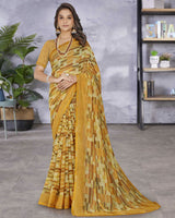 Vishal Prints Mustard Digital Print Georgette Saree With Fancy Border