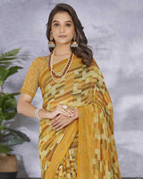 Vishal Prints Mustard Digital Print Georgette Saree With Fancy Border