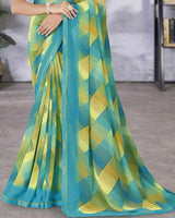 Vishal Prints Dark Turquoise Blue Digital Print Georgette Saree With Fancy Border